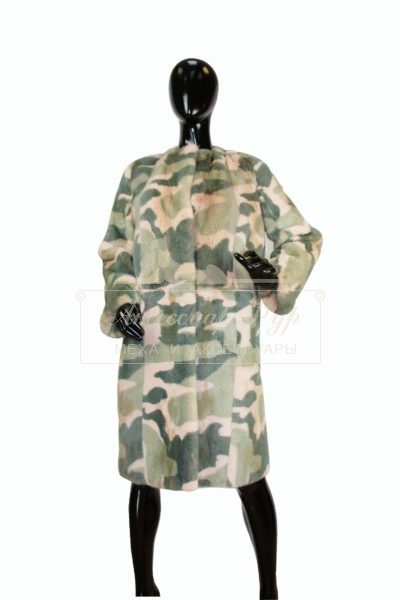 пальто из меха норки милитари